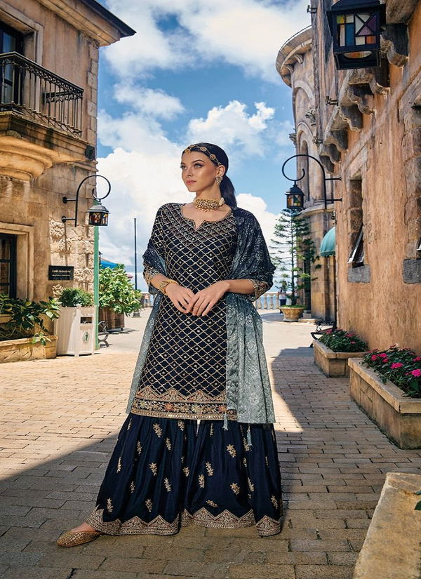 Majestic Design Chinon Embroidery Plazzo Suit Catalog